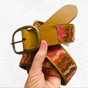 Lucky Brand Boho Beaded leather seed bead belt L